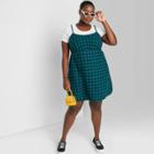 Women's Plus Size Woven Slip Dress - Wild Fable Deep Teal Plaid 1x, Deep Blue Plaid