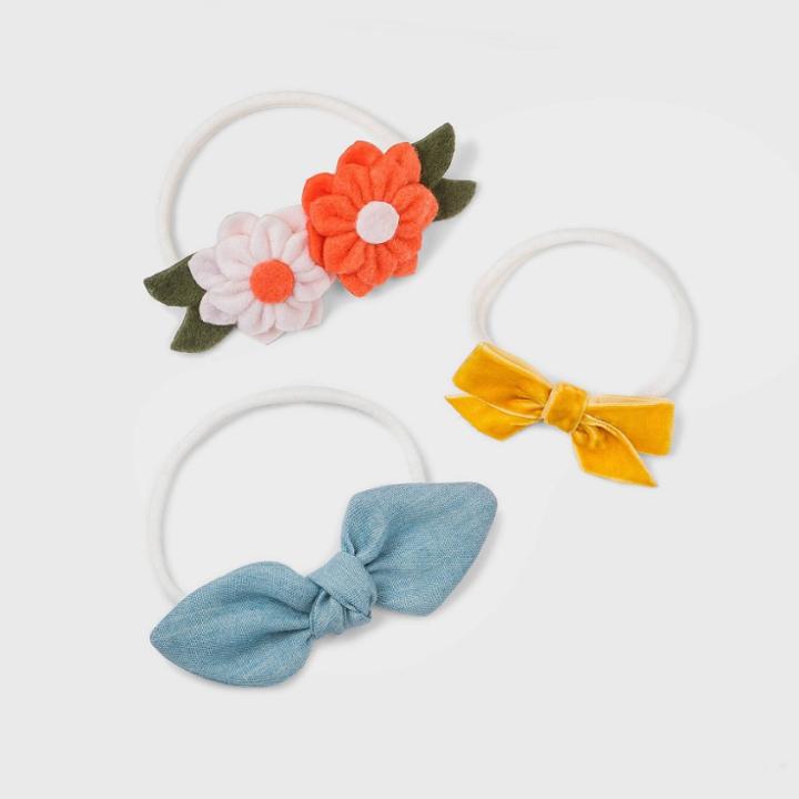 Baby Girls' 3pk Chambray And Felt Flower Bow Headband Set - Cat & Jack