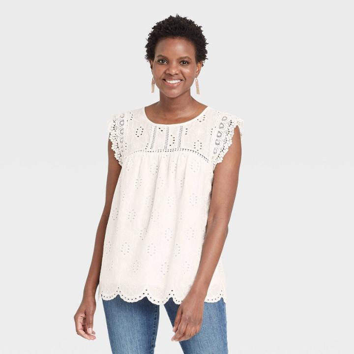 Women's Eyelet Tank Top - Knox Rose White