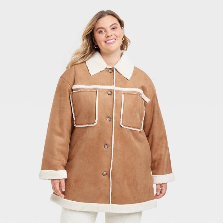 Women's Plus Size Faux Shearling Jacket - Universal Thread Brown