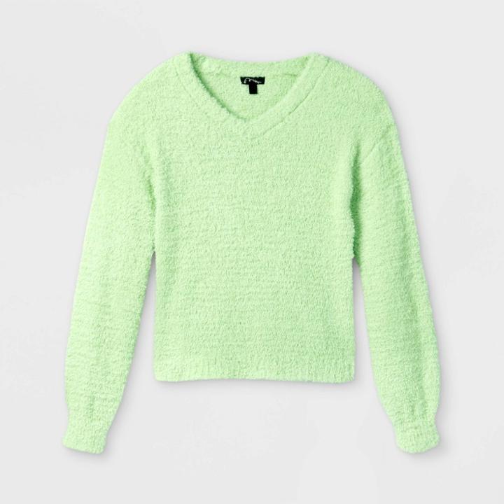 Girls' Boxy Cropped V-neck Sweater - Art Class Light Green