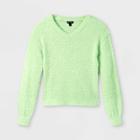 Girls' Boxy Cropped V-neck Sweater - Art Class Light Green