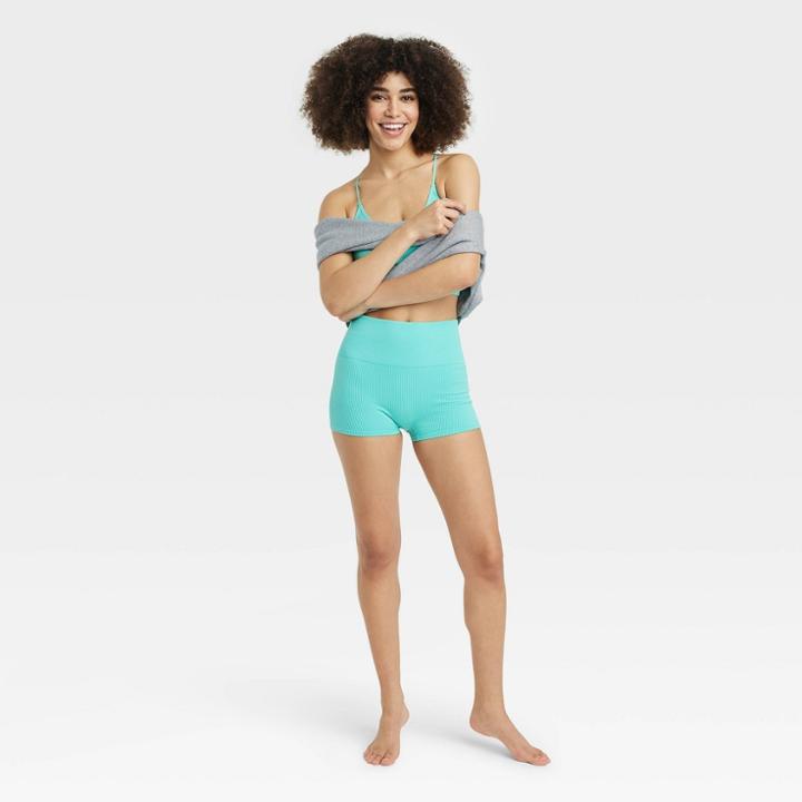 Women's Ribbed Seamless Bike Shorts - Colsie Green
