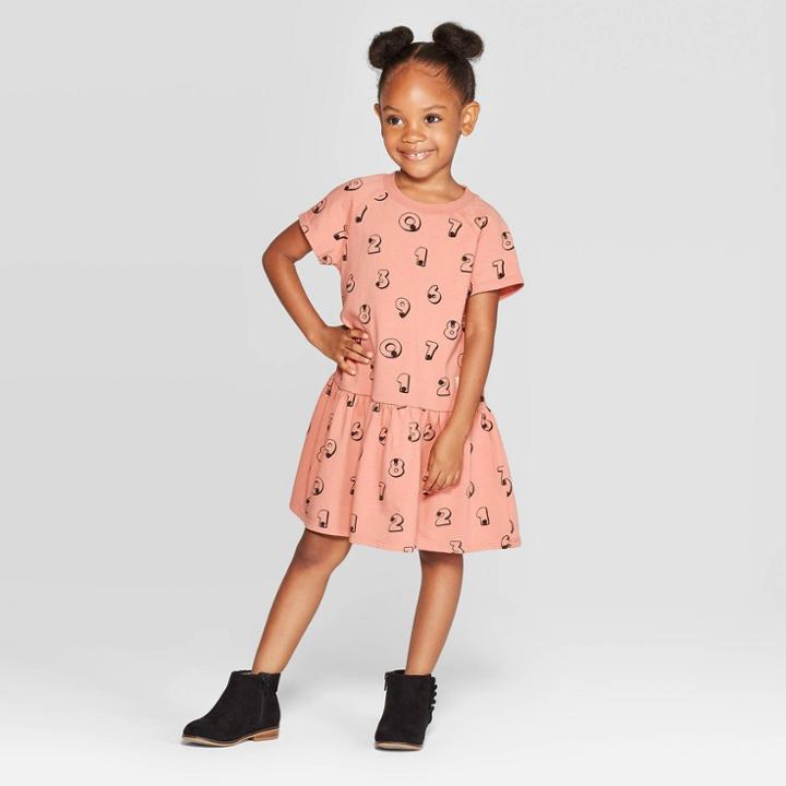 Petitetoddler Girls' Short Sleeve 'numbers' Peplum T-shirt Dress - Art Class Pink