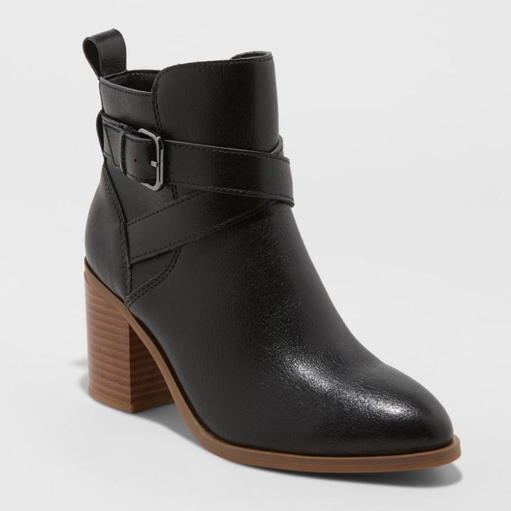 Women's Lottie Heeled Buckle Ankle Bootie - A New Day Black