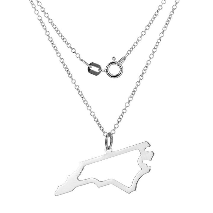 Prime Art & Jewel Sterling Silver Cutout North Carolina State Pendant Necklace With 18 Chain, Girl's, North Carolina