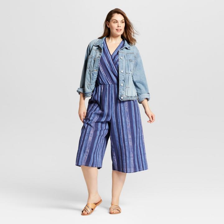 Women's Plus Size Striped Wrap Front Jumpsuit - Universal Thread Blue X