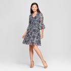 Women's Printed Lace Bell Sleeve Fit And Flare Dress - Melonie T - Navy