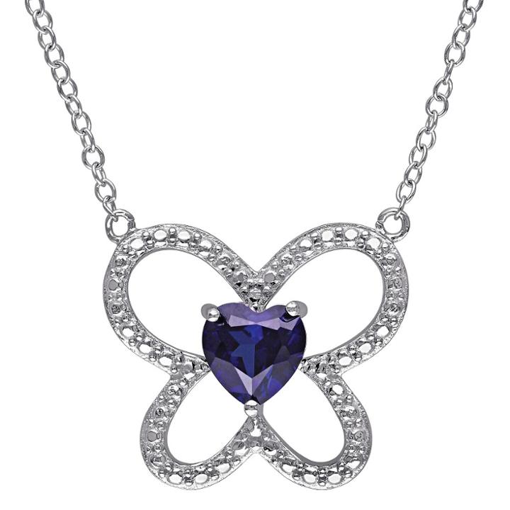 Target 1 Ct. T.w. Simulated Blue Sapphire Butterfly Necklace In Sterling Silver -