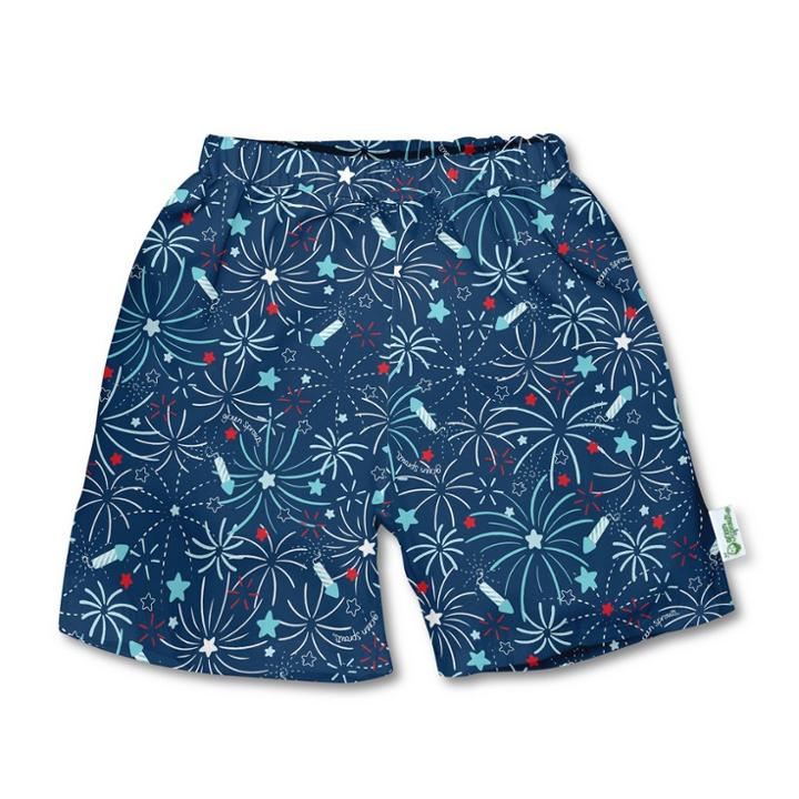 Green Sprouts Toddler Boys' Fireworks Classic Swim Trunks With Built-in Reusable Diaper - Navy