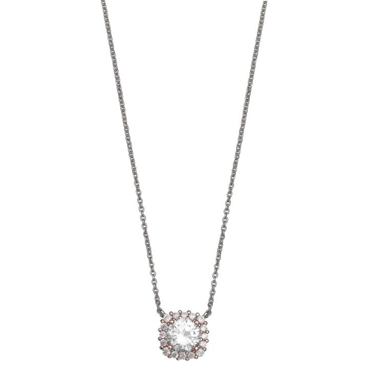 Distributed By Target Women's Necklace With Cubic Zirconia In Two Tone Rose Gold Over Sterling Silver - Silver/rose