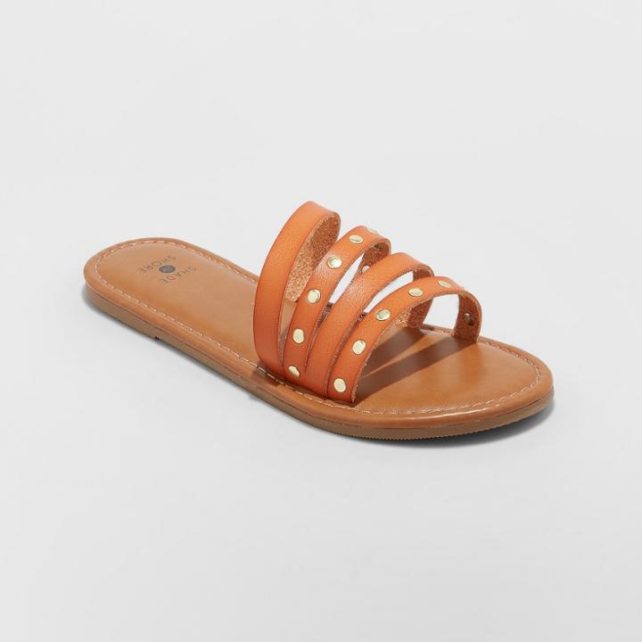 Women's Adira Asymmetrical Four Band Slide Sandals - Shade & Shore Cognac (red)