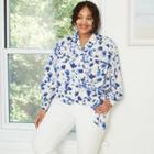 Women's Plus Size Long Sleeve Front Wrap Blouse - A New Day Blue