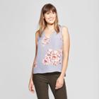 Women's Floral Print V-neck Tank - A New Day Blue