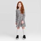Girls' Long Sleeve Animal Print Dress - Cat & Jack Charcoal L, Girl's, Size: