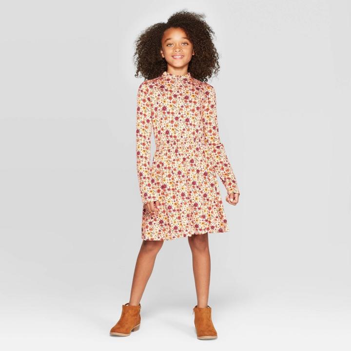 Girls' Long Sleeve Mock Neck Dress - Art Class Pink L, Girl's,
