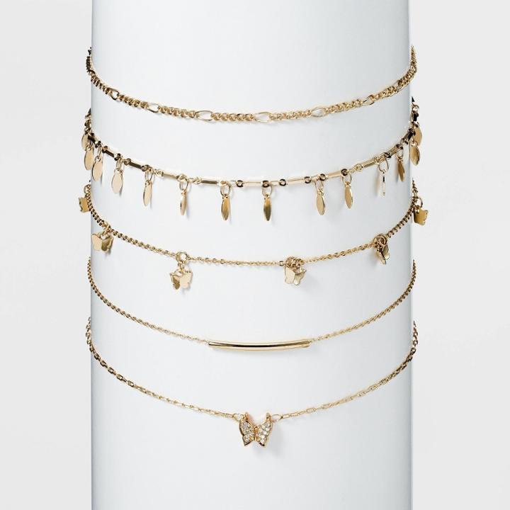 Shiny Gold Butterfly Choker Necklace Set 5pc - Wild Fable Gold