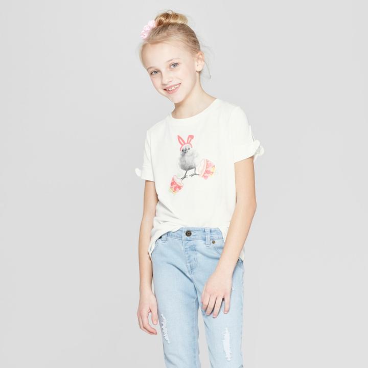 Girls' Tie Sleeve Easter Chick Graphic T-shirt - Cat & Jack White