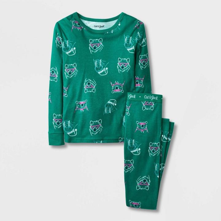 Boys' 2pc Bear Long Sleeve Tight Fit Pajama Set - Cat & Jack Dark Green