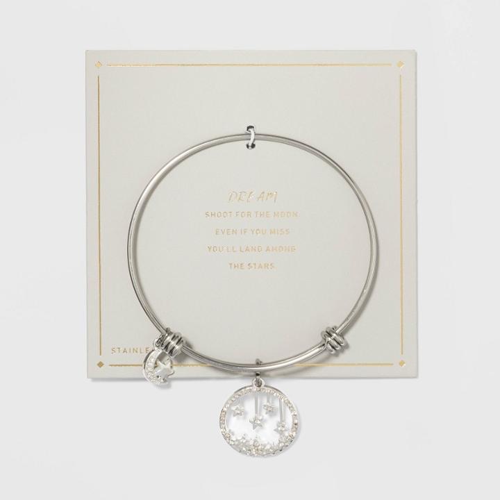 Target Stainless Steel Crystal Moon Expandable Bangle Bracelet -