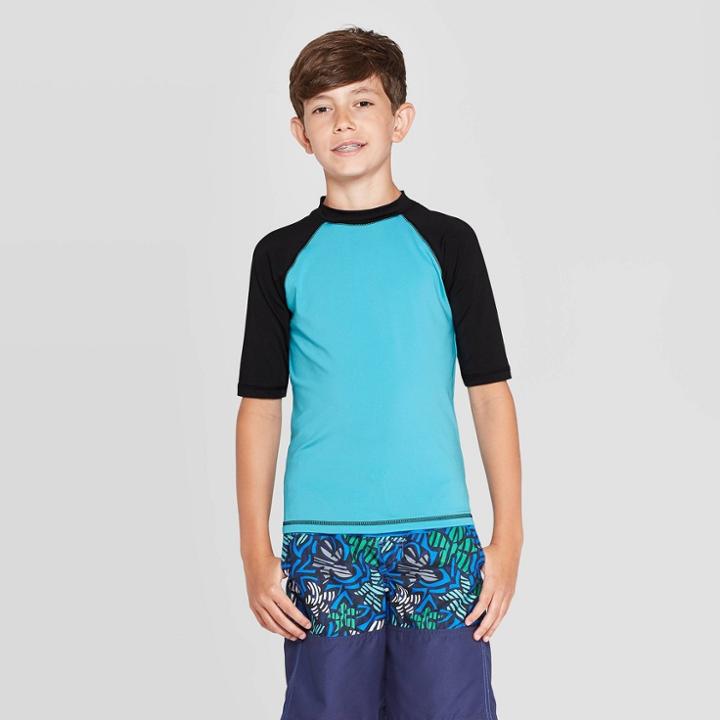 Oversizeboys' Short Sleeve Rashguard - Cat & Jack Blue M Husky, Boy's, Size:
