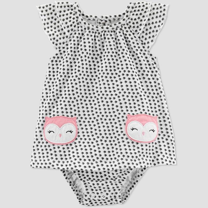 Baby Girls' Owl Embroided One Piece Sunsuit/sundress - Just One You Made By Carter's Black/white
