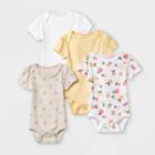 Baby Girls' 4pk Fruit Print Short Sleeve Bodysuit - Cloud Island Yellow/brown/white Newborn