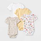 Baby Girls' 4pk Fruit Print Short Sleeve Bodysuit - Cloud Island Yellow/brown/white Newborn