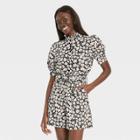 Women's Floral Print Puff Elbow Sleeve Ruffle Detail Top - Who What Wear Black