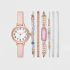 Women's Full Arabic Strap Watch Set - A New Day Rose Gold/white