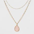 Two Rows And Mother Of Pearl Drop Short Necklace - A New Day Pink/gold