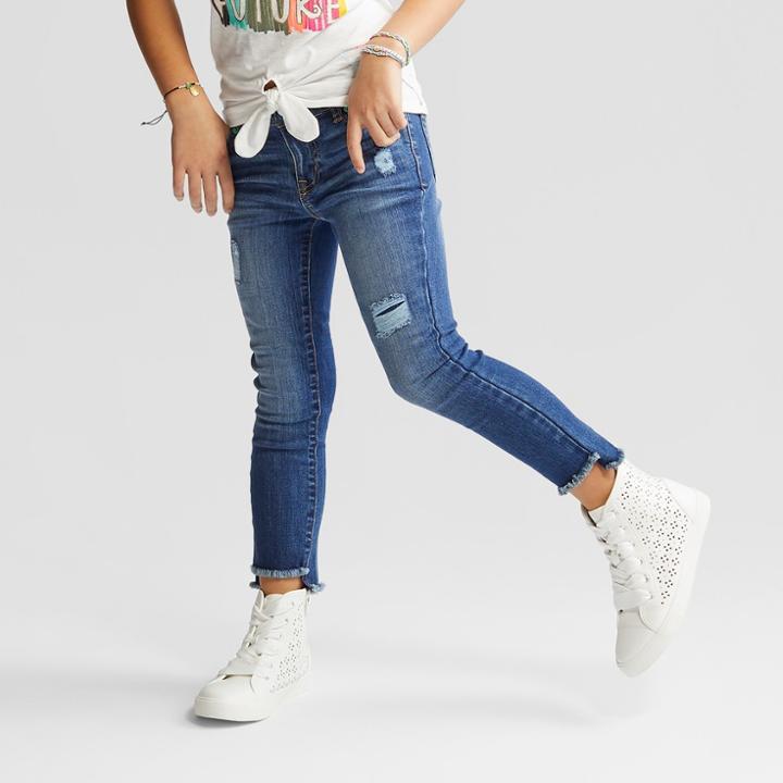 Plus Size Girls' Super Skinny Cropped Jeans With Crochet - Cat & Jack Medium Blue