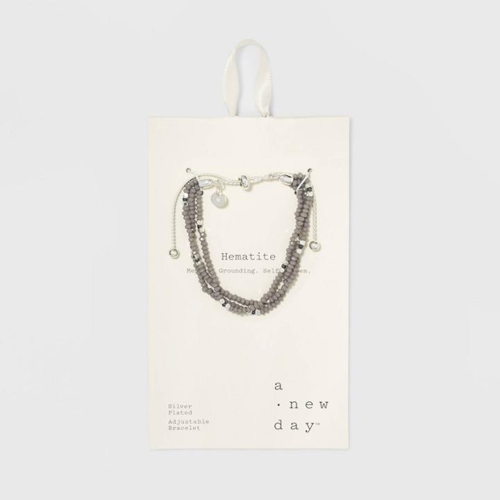 Silver Plated Hematite Accent Stone With Crystal Bolo Bracelet - A New Day