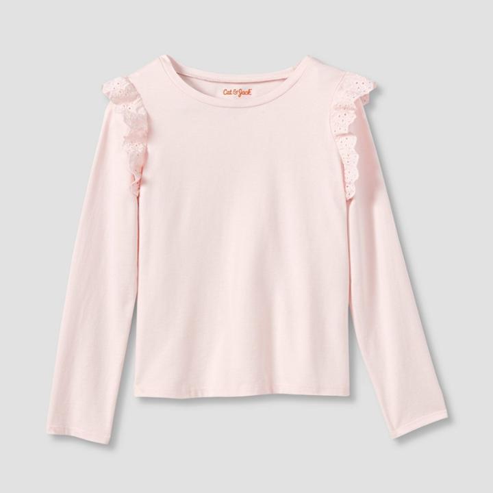 Girls' Long Sleeve Eyelet T-shirt - Cat & Jack Light Pink