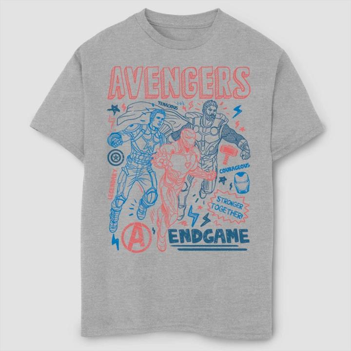Boys' Marvel Earths Mightiest Doodles Short Sleeve T-shirt - Athletic Heather