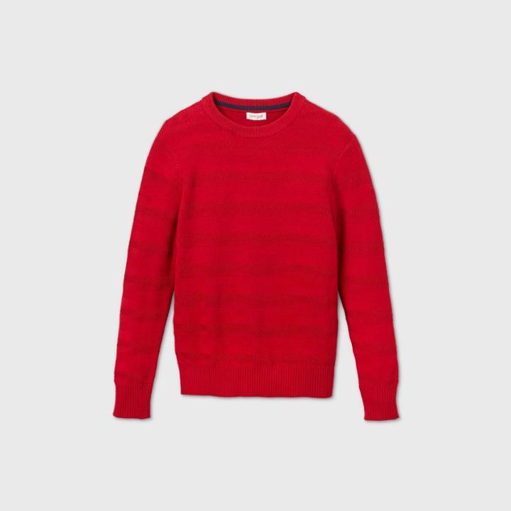 Boys' Holiday Striped Crew Neck Sweater - Cat & Jack Red