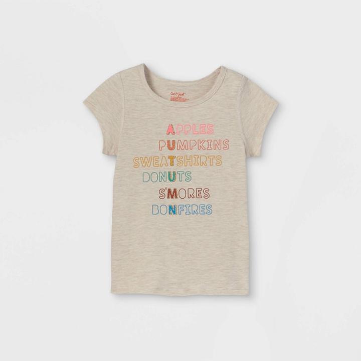 Toddler Girls' Adaptive Autumn Short Sleeve Graphic T-shirt - Cat & Jack Heather Cream