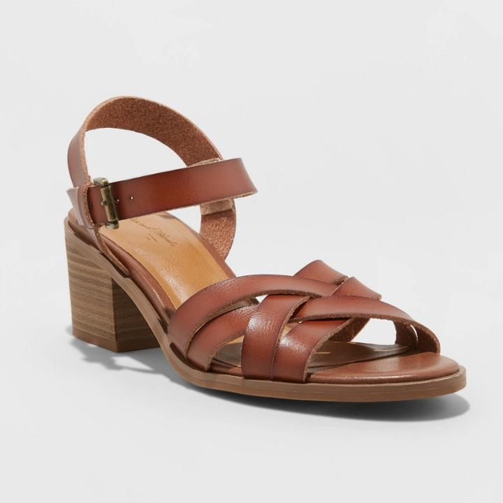 Women's Corrie Faux Leather Stacked Block Heel Pumps - Universal Thread Cognac 5, Women's, Red