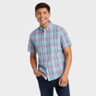 Men's Plaid Standard Fit Stretch Poplin Short Sleeve Button-down Shirt - Goodfellow & Co Blue/plaid
