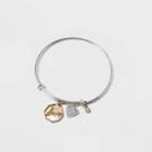 No Brand Silver Plated 'love' Mother Of Pearl And Cubic Zirconia Two-tone Metal Bangle Bracelet -