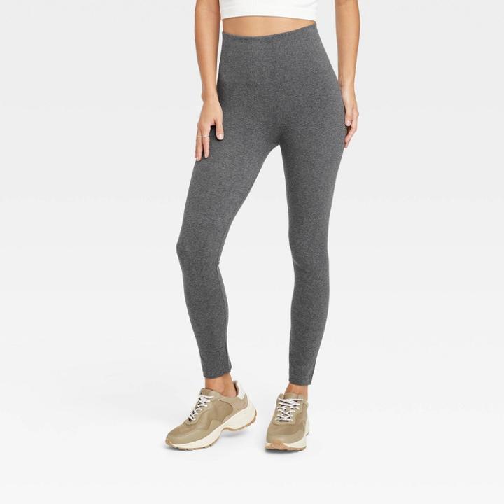 Women's High Waisted Cotton Blend Seamless Leggings - A New Day Charcoal Gray