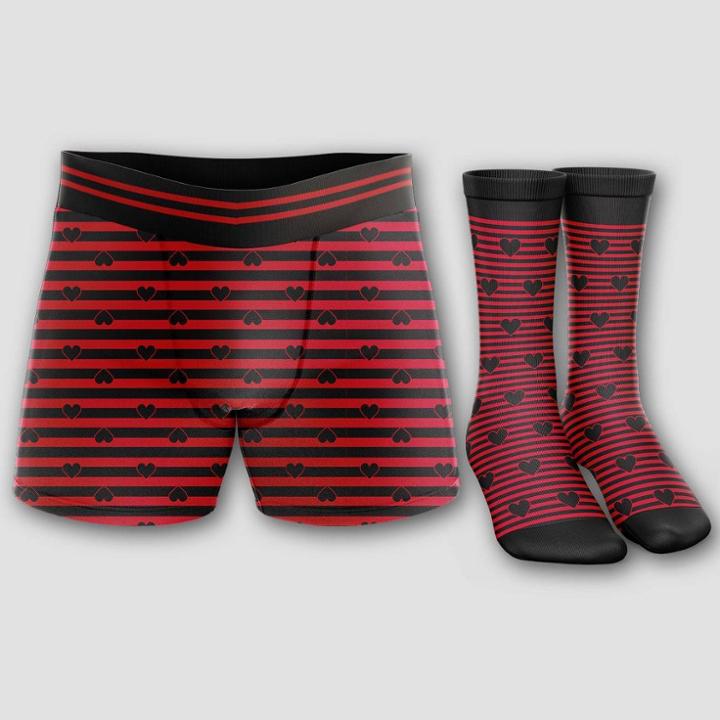 Handcraft Men's Valentines Day Striped Boxer Briefs & Socks Set - Black/red