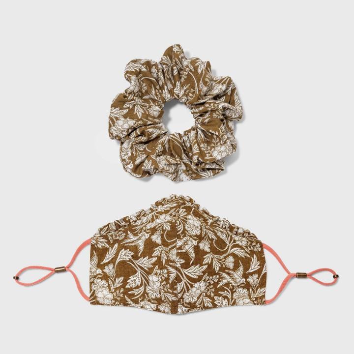 Women's Ruffle Trim Face Mask + Hair Twister - Universal Thread Linen Blend