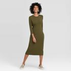 Women's Long Sleeve Rib Knit Midi Dress - A New Day Green