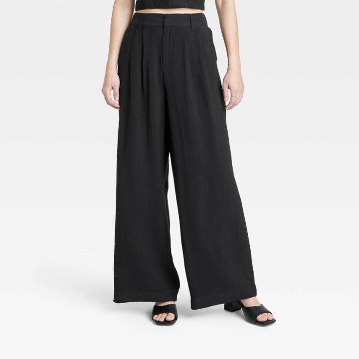 Women's High-rise Wide Leg Pants - A New Day Black