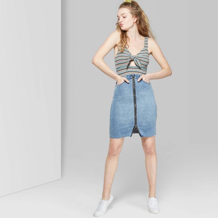Target Women's Zip-front Denim Midi Skirt - Wild Fable Blue