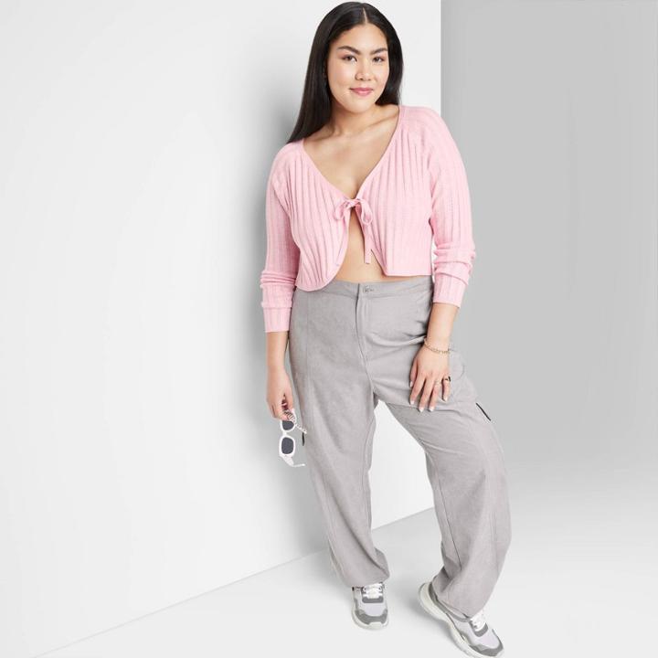 Women's Plus Size Tie-front Pointelle Cardigan - Wild Fable