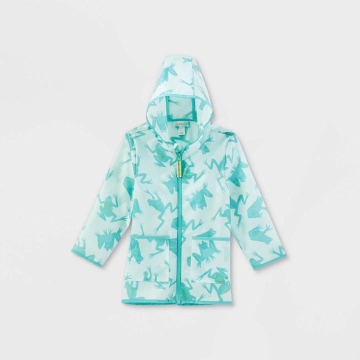 Toddler Frog Printed Unlined Rain Coat - Cat & Jack Teal Blue