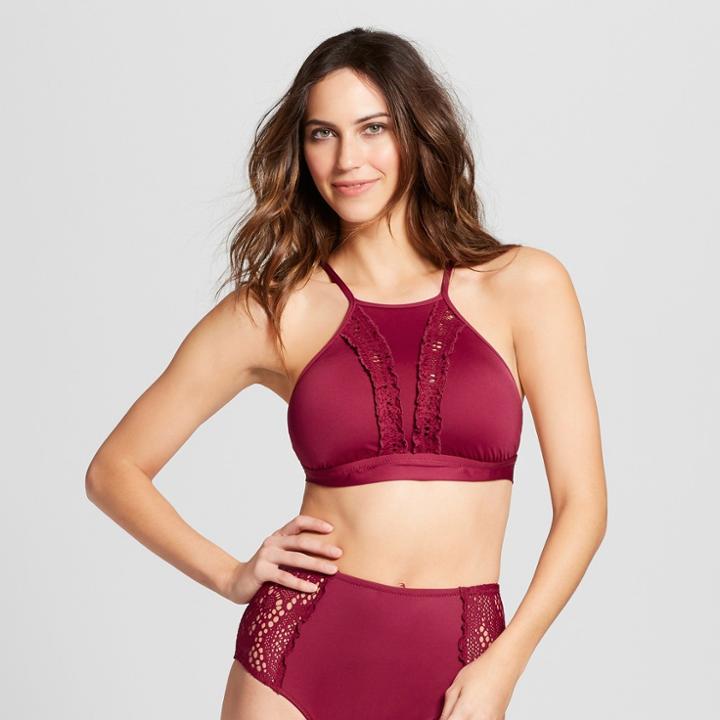 Mossimo Women's Crochet Inset High Neck Bikini Top - Deep Red - D/dd Cup -