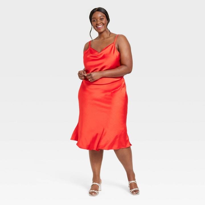 Women's Plus Size Sleeveless Satin Dress - Ava & Viv Red